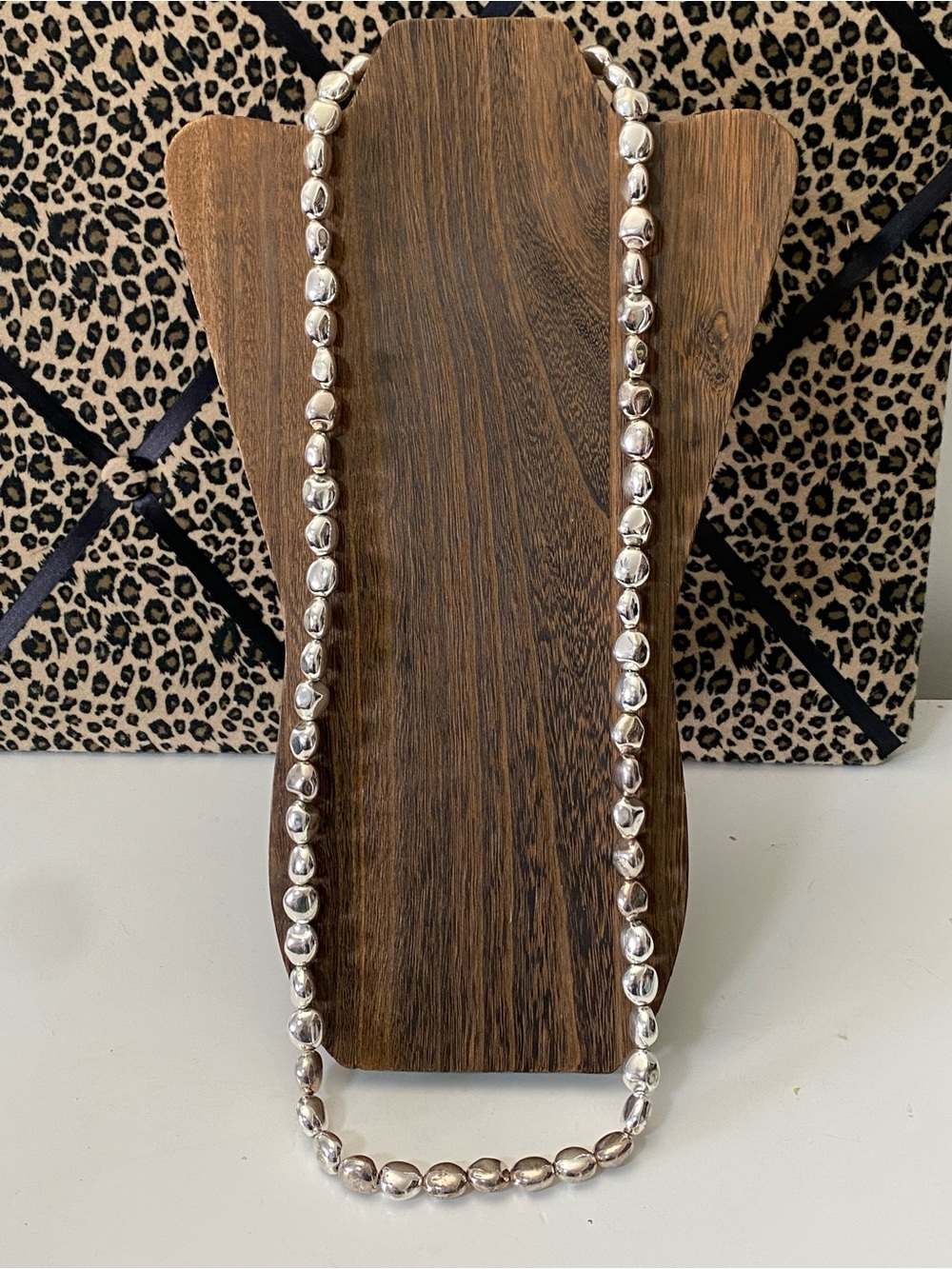 Premier Designs Silver Tone Nugget Bead Necklace Long Statement Necklace